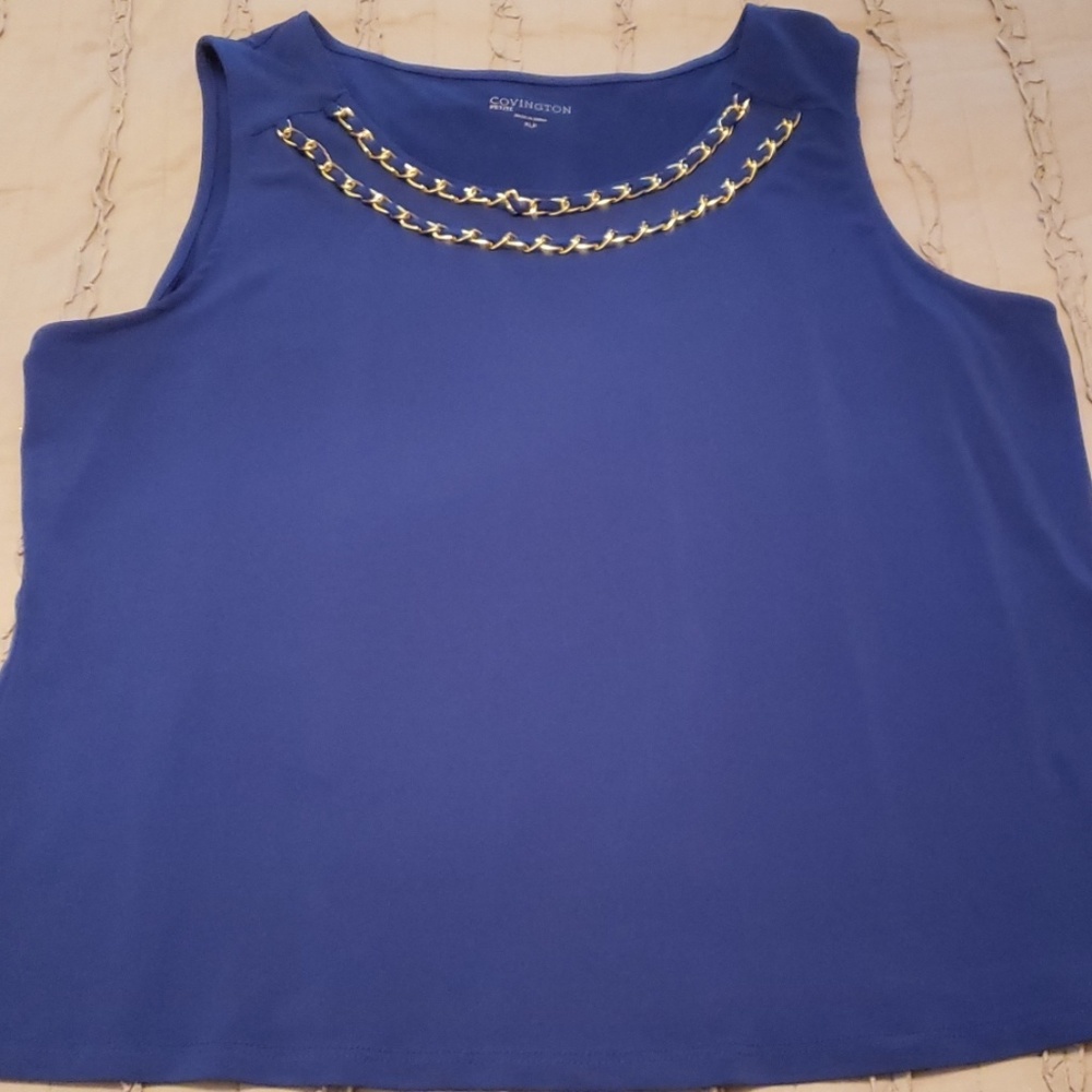 Womens royal blue blouse with chain neckline